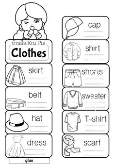 clothes worksheet for kids with pictures and words to help them learn how to read