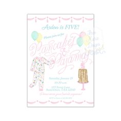 a pink and blue baby shower party with balloons, cake and diaper on it