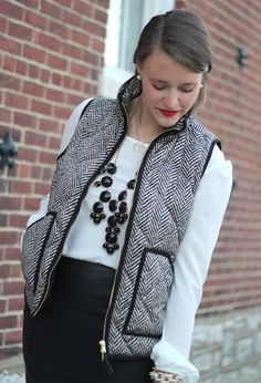 j. crew excursion quilted vest in herringbone Polka Dot Vest, Trendy Vest, Chaleco Casual, Woman Vest, Winter Vest, Fall Winter Outfits, Casual Jacket