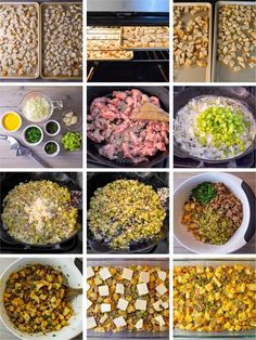 many different pictures of food being cooked in the oven