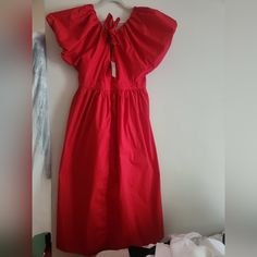 Dress Cotton Red Size 4, 6, 10, 14 Bnwt Chic Red Cotton Dresses, Red A-line Dress For Brunch, Red A-line Midi Dress For Brunch, Red Knee-length Midi Dress For Holiday, Red V-neck Relaxed Fit Dress, Red Cotton V-neck Midi Dress, Dress Cotton, J Crew, Size 4