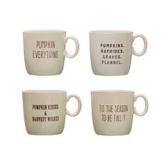 four coffee cups with different sayings on them