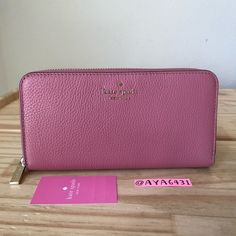 100% Authentic Kate Spade Pebbled Leather Large Continental Wallet Pomegranate And Gold Hardware Brand New With Tags 7.5” L X 4” H Pink Formal Wallet With Zipper Closure, Kate Spade Pink Leather Wallet, Formal Pink Kate Spade Wallets, Leather Phone Wallet, Slim Leather Wallet, Leather Clutch Wallet, Bags Kate Spade, Black Wallet, Kate Spade Wallet