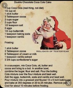 an old recipe for christmas with santa clause on it's back and instructions to make it