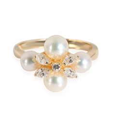 Mikimoto Pearl Diamond Cluster Ring In 18k Yellow Gold 0.30 Ctw Yellow Gold / Fashion Ring Mikimoto Luxury Yellow Gold Pearl Ring With Single Diamond, Mikimoto Pearls Ring, Elegant Yellow Gold Multi-stone Pearl Ring, Yellow Gold Multi-stone Round Pearl Ring, Luxury Multi-stone Pearl Ring Fine Jewelry, Mikimoto Pearls, Gold Rings Fashion, Fashion Ring, Pearl Diamond