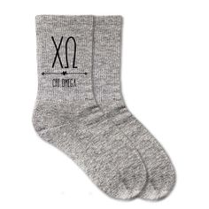 Chi Omega sorority letters and name custom printed on heather gray cotton crew socks Fits Women, Cute Socks, Heather Gray, Sorority, Crew Socks, Boho Style, The Cutest, Socks, Wardrobe