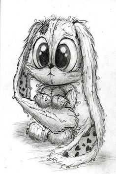 a drawing of a cartoon character with big eyes and a furry animal's tail