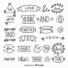 hand drawn lettering with the words love and joy in different font styles on white paper