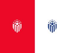 the emblem for an american soccer team is shown in red and white, with blue stripes