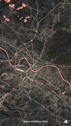 a map of the city of london, england with pink lines on black and white