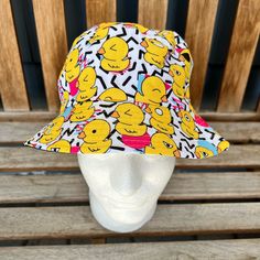 Cute Bucket Hat With Yellow Ducks. Lightweight And Reversible, Great For Summer! Men, Women, Teens, Kids. Size Circumference Is 22.83 In. New, Never Worn. Fun Yellow Bucket Hat For Spring, Fun Yellow Brimmed Bucket Hat, Yellow Brimmed Bucket Hat, Fun Style, Casual Yellow Sun Hat With Flat Brim, Yellow Brimmed Bucket Hat, Casual Yellow Flat Brim Sun Hat, Playful Yellow Adjustable Bucket Hat, Fun Yellow Bucket Hat With Curved Brim, Funky Summer Bucket Hat