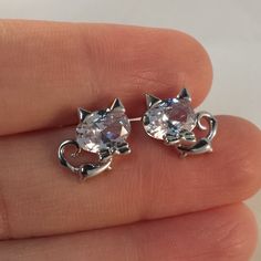 Beautifully Crafted Classic Design Zircon Cat Stud Earrings 18k White Gold Filled With Large Oval Sparkling Simulated Diamond Topaz Zircon Gemstones. Top Quality, High Polished Shine, Brand New, Never Been Worn. Lead, Nickel Free. These Earrings Sparkle. Perfect Jewelry For Any Day, Special Occasion Gift Anniversary Banquet Dating Birthday Promise Prom Dance Holiday Party Christmas Stocking For Yourself Mom Women Daughter Sister Granddaughter Teen Or Friend. Free $18 Gift Of Your Choice In My Li Cat Stud Earrings, Earrings Sparkle, Cat Earrings Studs, Prom Dance, Stud Earrings Gold, Sparkle Earrings, Christmas Stocking, Earrings Gold, Party Gifts