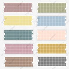 six different colored labels with checkered paper on them, set of four, one for each