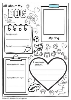 an all about my dog worksheet with pictures and words on the front page