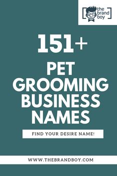 the pet grooming business name is shown in white on a blue background with an image of