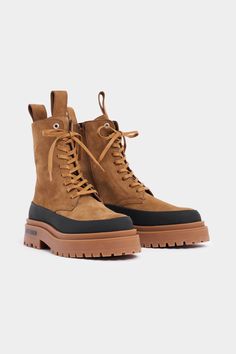 Peace Walker Suede Tobacco | STUTTERHEIM US Comfortable Boots, Logo Label, Cold Season, Walker Boots, Mid Calf Boots, Waxed Cotton, Lug Sole, Cotton Lace, Lace Up Boots