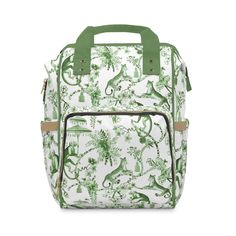 Experience the perfect blend of style, functionality, and durability. Introducing our Floral Green and White Chinoiserie Jungle Multifunctional Backpack, the ultimate multifunctional bag for parents (or teens) on the go. This stylish backpack is perfect for running errands or embarking on day trips with your toddlers. Crafted from lightweight, high-grade nylon, it ensures durability that will last for generations. With its open design, this backpack features a main pocket with a zipper, three el Multifunctional Portable Luggage For Daily Use, Portable Multifunctional Everyday Luggage, Multifunctional Backpack Travel Bag, Multifunctional Portable Backpack For Travel, Multifunctional Travel Backpack, Versatile Portable Backpack Travel Bag, Large Capacity Rectangular Backpack For Travel, Versatile Portable Travel Backpack, Travel Backpack Diaper Bag With Removable Pouch