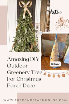 Would you like to wow your friends with a creative spin on Christmas porch decor this year? Consider a fresh approach with this stunning DIY Greenery Tree idea. This budget-friendly project is simple to create and will add a unique touch to your outdoor space. You'll be amazed how a simple tomato cage can be elevated with fresh magnolia and boxwood greenery. Get ready to transform your porch with a beautiful topiary-style tree perfect for any porch planter. Let me show you how. Diy Christmas Greenery, Christmas Tree Topiary, Holiday Porch Decor, Diy Greenery, Porch Planter, Christmas Topiary, Outdoor Christmas Tree