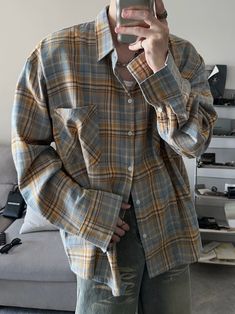 Model is 5ft 11''(180cm) tall, 132 lbs(60kg) weight and wearing a size XL5ft 7''(170cm) tall, 110 lbs(50kg) weight and wearing a size M (L for loose fit)- PLAID- Button-up- Chest pocket- Shirt- 3 colors High Heel Sneakers, 110 Lbs, Pocket Shirt, Chest Pocket, Anime Wallpaper, New Fashion, Blue Denim, Button Up Shirts, Sweater Shirt