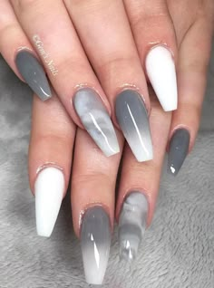 Marmer Nails, Marble Acrylic Nails, Grey Acrylic Nails, French Pedicure, Marble Nail Designs, Ombre Acrylic Nails