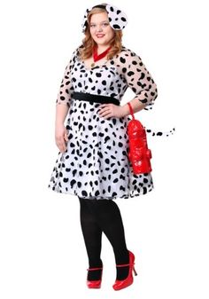 a woman dressed in a dalmatian costume