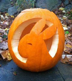 an orange pumpkin carved to look like a cat