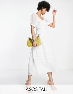 ASOS DESIGN Tall soft sweetheart neck button through midi dress with lace inserts in cream | ASOS Tall Dress, Tall Dresses, Maxi Dress Prom, Asos Curve, Lace Insert, Tres Chic, Dress With Lace, Sweetheart Neck, Cream Dress