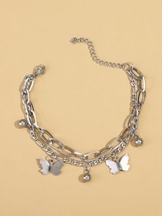 Silver Fashionable   Stainless Steel  Link Embellished   Jewelry Cute Jewelry Bracelets, Stylish Jewelry Accessories, Link Jewelry, Butterfly Decor, Stainless Steel Accessories