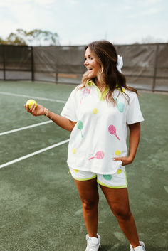 Shop the link below to grab this set and shop our collection!🛍️ Country Club Barbie, Crew Neck Tennis Sweatshirt For Sports Season, Crew Neck Tennis T-shirt With Letter Print, Tennis Club Sweatshirt, Crew Neck Tennis T-shirt With Screen Print, Consuela Bags, Green Sporty T-shirt For Pickleball, Sparkle Outfit, Embroidery Top