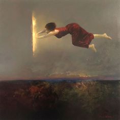 a painting of a woman flying through the air