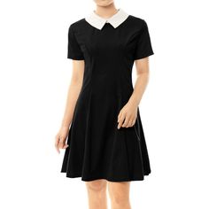 Occasion: Perfect For Halloween, Christmas Party, Cosplay Party, Club Night Party, Dance Or Daily Life Contrast Doll Collar, Short Sleeves, Unlined, Peter Pan Collar Dress The Flare Of The Bottom Will Give You A Curvy Silhouette Machine Wash Cold Separately Contrast Collar Dress, Wednesday Addams Costume, Very Short Dress, Peter Pan Collar Dress, Doll Collar, Short Sleeve Bodycon Dress, Cap Dress, Mini Skater Dress, Knee Dress