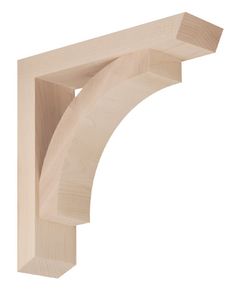 an unfinished wooden shelf bracket on a white background