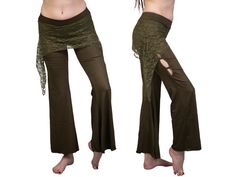 Leggings for Women, Skirt over Leggings, Bellydance Pants, Boho Festival Fashion, Yoga Pants, Lace Leggings, Bell Bottom Pants, Green Pants. Olive Green skirt over leggings pants for women with Bellydance style. These boho-hippie pants are wonderful for all dance and movement as well as tribal fusion and Bellydance, for burning man and other festivals outfits, and many more occasions. ❀ Features: ✓ Made from comfortable and elastic 95% Viscose lycra and 5% cotton fabric ✓ Viscose fabric made fro Skirt Over Leggings, Hippie Leggings, Boho Hippie Pants, Olive Green Skirt, Festival Mode, Boho Mode, Dance Apparel, Pants Boho, Boho Festival Fashion