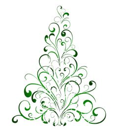 a green christmas tree with swirls on it's sides and leaves in the middle