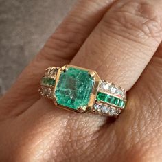 Stunning Natural Emerald And Diamonds On 18k Gold Ring Size 7 And 5.1 Grams 18k Gold Ring, Natural Emerald, Ring Size 7, Womens Jewelry Rings, Gold Ring, Persian, Gold Rings, Engagement Ring, 18k Gold