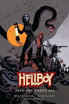 hellboy into the silent sea movie poster with an octopus and man holding a bottle