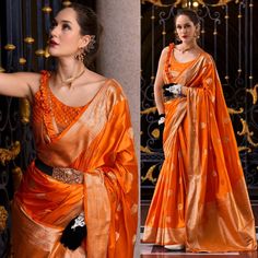 Experience the luxurious elegance of our pure Satin crepe Silk Saree, a masterpiece crafted with precision and care. This saree combines the soft, lustrous finish of satin with the rich heritage of handloom weaving, resulting in a drape that exudes sophistication and timeless beauty. Perfect for special occasions, its graceful fall and subtle sheen make it a standout piece in any wardrobe. --------------------------------- S A R E E ● D E T A I L S --------------------------------- ● Fall and Edging : Done ● Tassel : Done ● Petticoat : On request Extra Charges ● Drapping Saree (Ready to wear) : On Request Extra Charges ● Blouse : Matching Unstitched Piece (See in option) ● Occasion : Wedding, Party, Festive, Function ● Type: Bollywood ● Includes : 1 Saree, 1 Blouse Piece ● Saree length : 5 Elegant Paithani Silk Pre-draped Saree For Designer Wear, Elegant Pre-draped Saree For Navratri With Border, Elegant Orange Pre-draped Saree With Unstitched Blouse, Elegant Orange Pre-draped Saree For Festivals, Elegant Orange Blouse For Navratri, Elegant Orange Blouse Piece For Navratri, Elegant Orange Traditional Wear With Unstitched Blouse, Elegant Orange Saree Blouse Piece, Elegant Orange Blouse With Traditional Drape