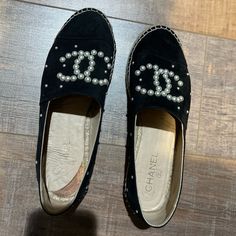 Discontinued Collection. In Good Condition. Comes With Dust Bag. Easy To Clean Shoe. Size 41. Elegant Slip-on Espadrilles With Rubber Sole, Elegant Closed Toe Espadrilles With Textured Sole, Luxury Black Espadrilles For Spring, Elegant Flat Espadrilles, Luxury Black Espadrilles With Leather Sole, Designer Black Closed Toe Espadrilles, Luxury Black Round Toe Espadrilles, Luxury Black Closed Toe Espadrilles, Elegant Black Slip-on Espadrilles