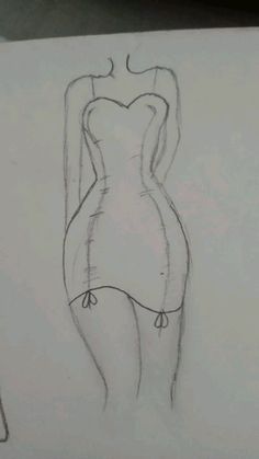 a pencil drawing of a woman's body with long, slender legs and no bra