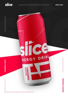 a can of slice energy drink on a black and white background