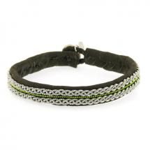 Handmade single wrap Bracelet created in brown leather with woven Pewter, light green thread and horn clasp by Maria Rudman.  16.5cm Antler Buttons, Green Thread, Tv Presenter, Reindeer Antlers, French Designer, French Design, Fashion Stylist, A House, Rope Bracelet