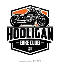 a motorcycle club logo with the image of a motorbike on an orange and black background