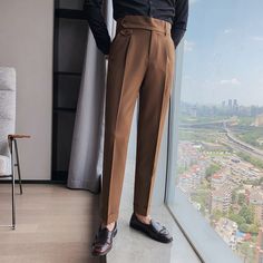 British Style Autumn New Solid High Waist Trousers Men Formal Pants 2022 High Quality Slim Fit Old Money Pants, Trousers Men Formal, Cargo Pants Outfit Men, Business Casual Suit, Slim Dress Pants, Pants Outfit Men, High Waist Trousers, Cargo Pants Outfit, Formal Pants