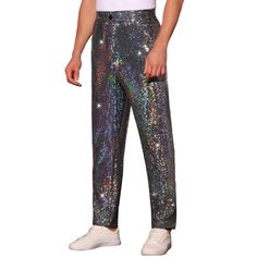 Lars Amadeus sequins pants for men offer a unique and eye-catching design with sequins covering the entire fabric, making them perfect for parties, discos, and special occasions. These straight-leg trousers can be paired with a sequined vest, metallic shirt, or sequined jacket to create a stylish and outstanding look. The glittering sequin pants are suitable for various events, including proms and dance performances, ensuring you stand out in any crowd. Sequins Pants, Glitter Suit, Metallic Shirt, Sequin Pant, Disco Costume, Casual Linen Pants, Metallic Pants, Sequin Pants, Wide Leg Palazzo Pants