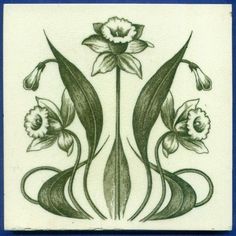 a drawing of some flowers on a tile