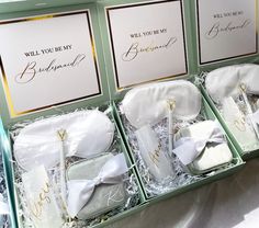 the bridesmaid gift box is filled with personalized items for her special day