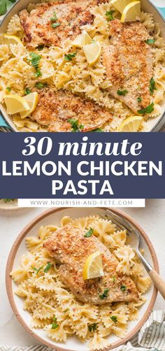 lemon chicken pasta with parmesan cheese and parsley on top