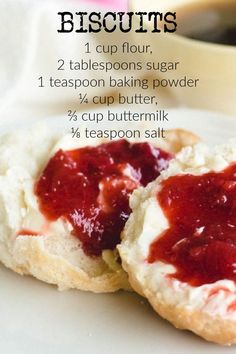 homemade biscuits with jam on plate. Biscuits From Scratch, Breakfast Biscuits, Fluffy Biscuits, Pastry Board, Weekend Cooking, Classic Breakfast