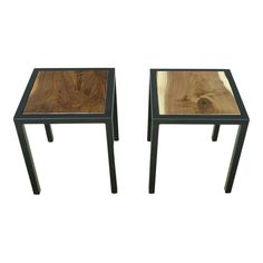 two side tables made out of wood and metal