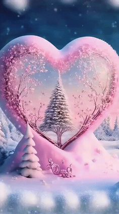 there is a heart shaped tree in the snow